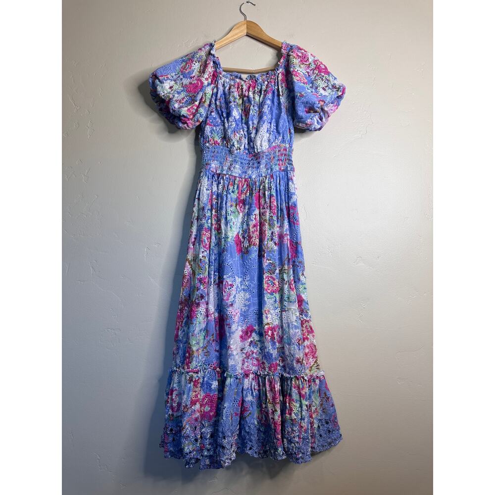 Hemant & Nandita Floral & Eyelet Off-The-Shoulder Maxi Dress SMALL - Picture 7 of 11